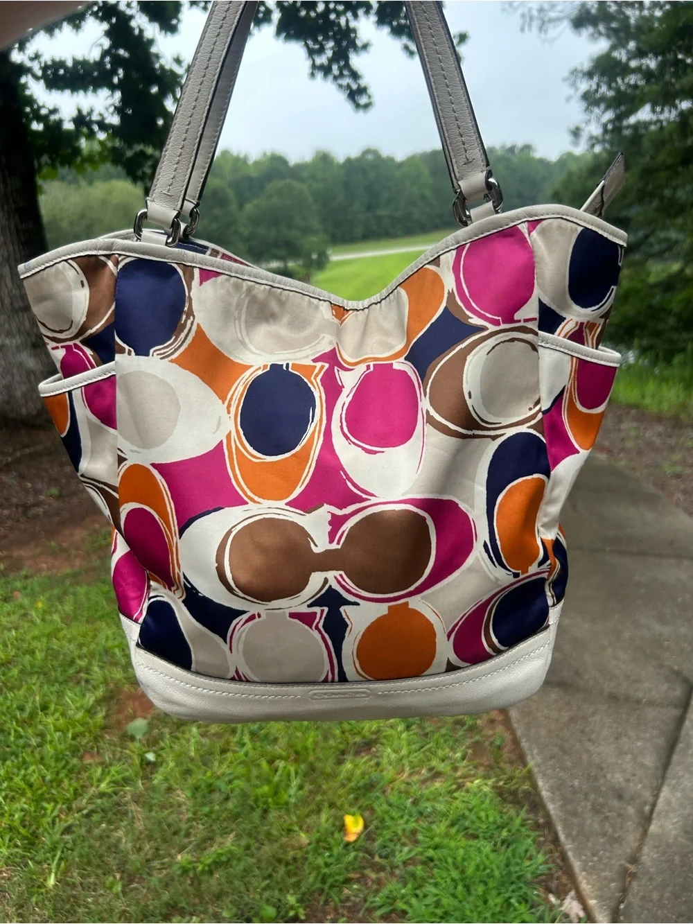 Coach F23299 Park Hand Drawn Scarf Print North/South Tote Chalk Leather $378 MSR